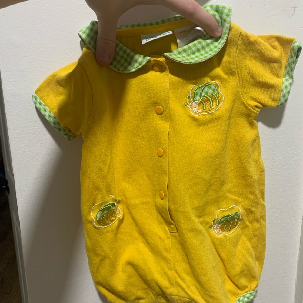 Yellow Baby Romper with Green Accents and bees